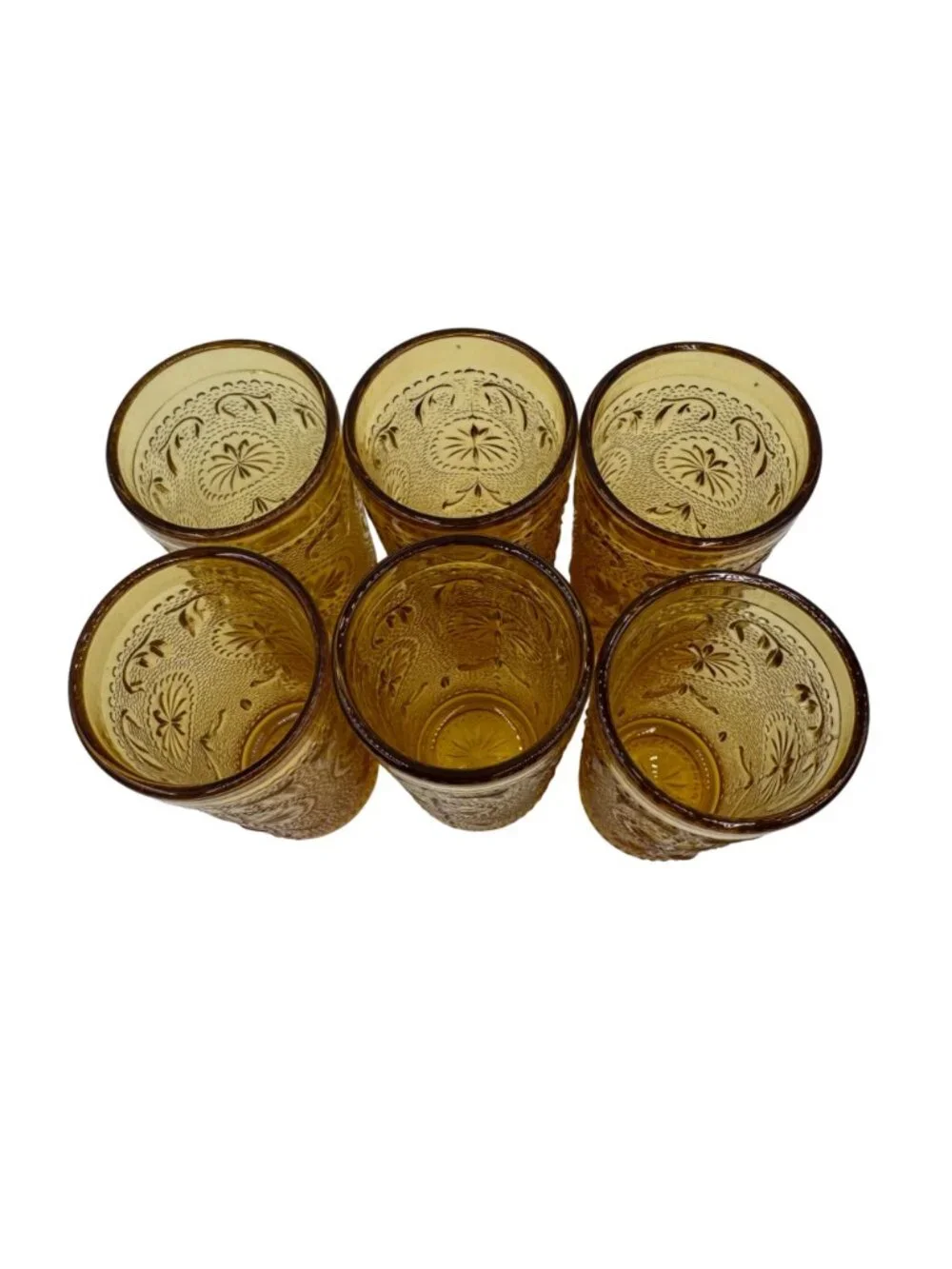 Brockway Glass Co. Vintage Amber Juice Glass Set Of 6 With American Concord